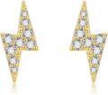 wholesale 14K Gold Lightning Bolt CZ Stud Earrings for Women Girls-0-0