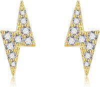 wholesale 14K Gold Lightning Bolt CZ Stud Earrings for Women Girls-Lightning Bolt