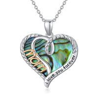TOUPOP Sterling Silver Abalone Shell I Love You Forever Heart Mom Necklace-undefined