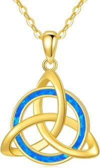 wholesale 14K Gold Blue Opal Triquetra Pendant Necklace for Women - 18 Inches Chain-Opal Celtic