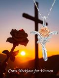 wholesale TOUPOP Cross Necklace For Women Cross Rose Pendant Sterling Silver Cross Rose Flower Necklace Celtic Religious Jewelry Gifts For Women -0-4