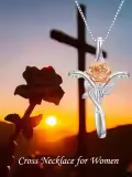 TOUPOP Sterling Silver Cross Rose Pendant Necklace Religious Jewelry Gift-0-4