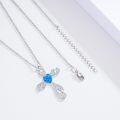 wholesale 925 Sterling Silver Blue Opal Heart Cross Pendant Necklace for Women Girls-0-4