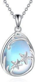 wholesale 925 Sterling Silver Teardrop Blue Opal Starfish Pendant Necklace-0-0