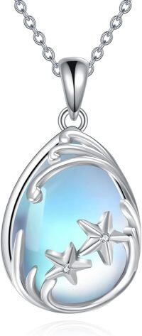 wholesale 925 Sterling Silver Teardrop Blue Opal Starfish Pendant Necklace-Starfish