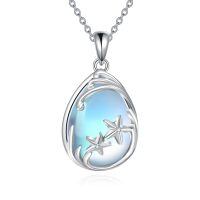 wholesale 925 Sterling Silver Teardrop Blue Opal Starfish Pendant Necklace-Starfish