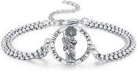 wholesale 925 Sterling Silver Unisex Saint Jude Patron Saint Bracelet with Double Link Chain 9-Style A-St Jude