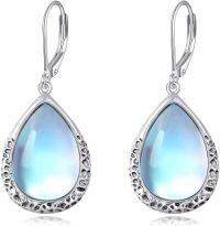 wholesale 925 Sterling Silver Teardrop Rainbow Moonstone Leverback Earrings-B-moonstone