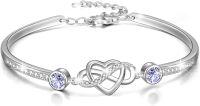 wholesale Sterling Silver Austrian Crystal Infinity Love Heart Bangle Bracelet Adjustable 6 8 Gift for Her-Jun. Simulated Alexandrite