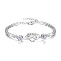 wholesale 925 Sterling Silver Austrian Crystal Infinity Love Heart Bangle Bracelet Adjustable 6 8 Gift for Her-Jun. Simulated Alexandrite