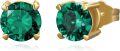 wholesale 14K Gold Round Cut Green Emerald Flower Stud Earrings with Pushbacks for Women - Elegant Set-0-0