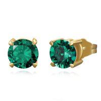 wholesale 14K Gold Round Cut Green Emerald Flower Stud Earrings with Pushbacks for Women - Elegant Set-E-Round Shaped