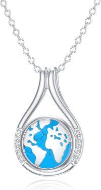 wholesale Sterling Silver Earth Necklace with World Map Pendant Travel Jewelry Gift for Women-02-Turquoise Earth Necklace-Turquoise Earth Necklace