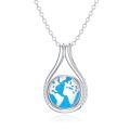 wholesale 925 Sterling Silver Green Moss Agate World Map Pendant Necklace Travel s for Women-0-4