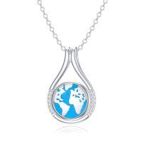 wholesale 925 Sterling Silver Green Moss Agate World Map Pendant Necklace Travel s for Women-02-Turquoise Earth Necklace-Turquoise Earth Necklace