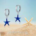 wholesale 925 Sterling Silver Blue Enamel Starfish Dangle Hoop Earrings for Women-0-3