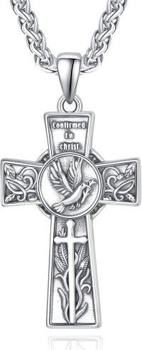 wholesale 925 Sterling Silver Dove Cross Necklace Confirmation Gifts for Women Men Catholic Christian Jewelry -D-Confirmation Gifts-B