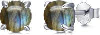 wholesale 925 Sterling Silver & Natural Labradorite Earrings, Trendy 6mm Gemstone Studs for Women, Spiritual Protection Gift for Holidays-Labradorite