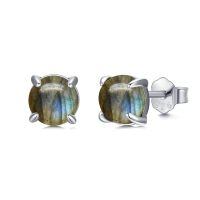 wholesale 925 Sterling Silver & Natural Labradorite Earrings, Trendy 6mm Gemstone Studs for Women, Spiritual Protection Gift for Holidays-Labradorite