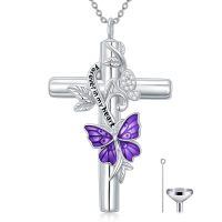 wholesale 925 Sterling Silver Moissanite Purple Butterfly Urn Necklace with Adjustable Chain for Ashes Keepsake-Non Custom