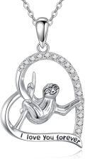 wholesale 925 Sterling Silver Sloth Heart Pendant Necklace for Women Girls Gifts Jewelry Accessories-0-0