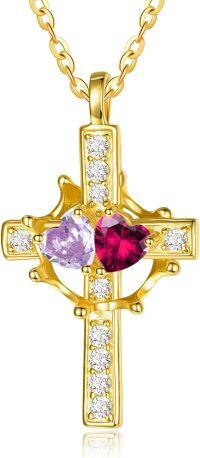 wholesale  Sterling Silver Birthstones Gold Cross Necklace for Women -06-07-Jun-Jul-06-07-Jun-Jul