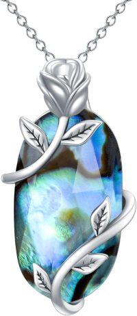 wholesale Sterling Silver Rose Flower Necklace with Gemstone Dainty Pendant Jewelry for Women Mom Mother s Day Birthday Gift-Abalone Shell