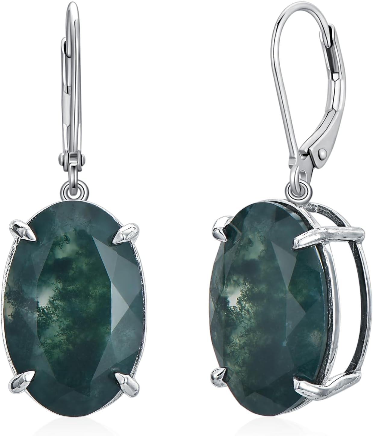 Sterling Silver Moss Agate Dangle Earrings for Women-0-1