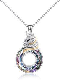 wholesale Sterling Silver Crystal Unicorn Pendant Necklace Gift for Women-Purple