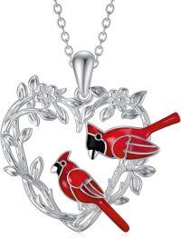 wholesale 925 Sterling Silver Red Cardinal Bird Heart Pendant Necklace for Women Mom Gifts-Cardinal Heart