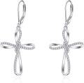 wholesale 925 Sterling Silver Infinity Cross Dangle & Drop Earrings with Cubic Zirconia Stones for Women-0-0