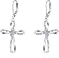 wholesale 925 Sterling Silver Infinity Cross Dangle & Drop Earrings with Cubic Zirconia Stones for Women-Infinity Cross-2
