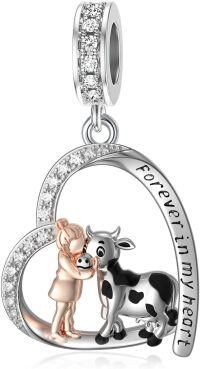 wholesale 925 Sterling Silver Cow Charm Bracelet with Cubic Zirconia Pendant Gift for Women and Girls-Cow with Girl