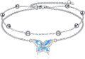 wholesale 925 Sterling Silver Blue Butterfly Crystal Charm Ankle Anklet for Women's Gifts-0-0