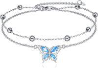 wholesale 925 Sterling Silver Blue Butterfly Crystal Charm Ankle Anklet for Women's Gifts-Butterfly