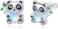 wholesale 925 Sterling Silver Panda Heart Moonstone Stud Earrings for Women Gift-Panda