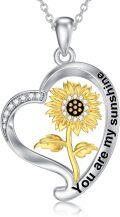 wholesale TOUPOP You Are My Sunshine Necklace 925 Sterling Silver Sunflower Necklace For Women Heart Pendant Necklace With Zircon Anniversary Birthday Gifts For Wife Mother -0-0