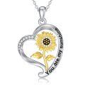 TOUPOP Sterling Silver Zircon Sunflower Heart Pendant Necklace For Women-0-0