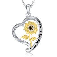 TOUPOP Sterling Silver Zircon Sunflower Heart Pendant Necklace For Women-undefined