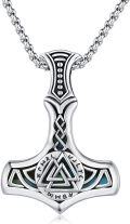 wholesale 925 Sterling Silver Viking Mjolnir Pendant with Abalone Shell Inlay and Valknut Symbol Necklace for Men-0-0
