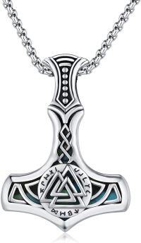 wholesale 925 Sterling Silver Viking Mjolnir Pendant with Abalone Shell Inlay and Valknut Symbol Necklace for Men-Valknut