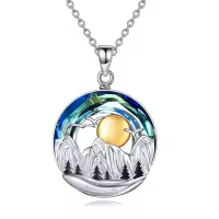 TOUPOP Sterling Silver & Stone Mountain Sun Necklace for Women-undefined