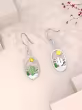 TOUPOP Sterling Silver Green Cactus Dangle Drop Earrings For Women-0-2