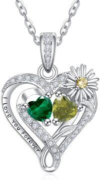 wholesale  Sterling Silver Daisy Heart Birthstone Necklace for Women -05-08-May-Aug