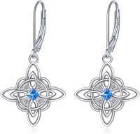 wholesale 925 Sterling Silver Birthstone Witches Knot Dangle Leverback Earrings for Women-December-Blue topaz