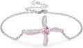 wholesale 925 Sterling Silver Pink Crystal Heart Butterfly Cross Bracelet for Women Girls-0-0