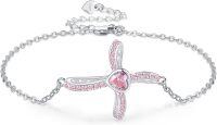 wholesale 925 Sterling Silver Pink Crystal Heart Butterfly Cross Bracelet for Women Girls-Cross