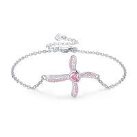 wholesale 925 Sterling Silver Pink Crystal Heart Butterfly Cross Bracelet for Women Girls-Cross
