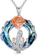 wholesale S925 Sterling Silver & 14K Rose Gold Plated Rose Flower Mother Necklace with Blue Crystal, Gift for Mom-0-0