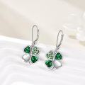 wholesale 925 Sterling Silver Green Crystal Four-Leaf Clover Leverback Earrings-0-3